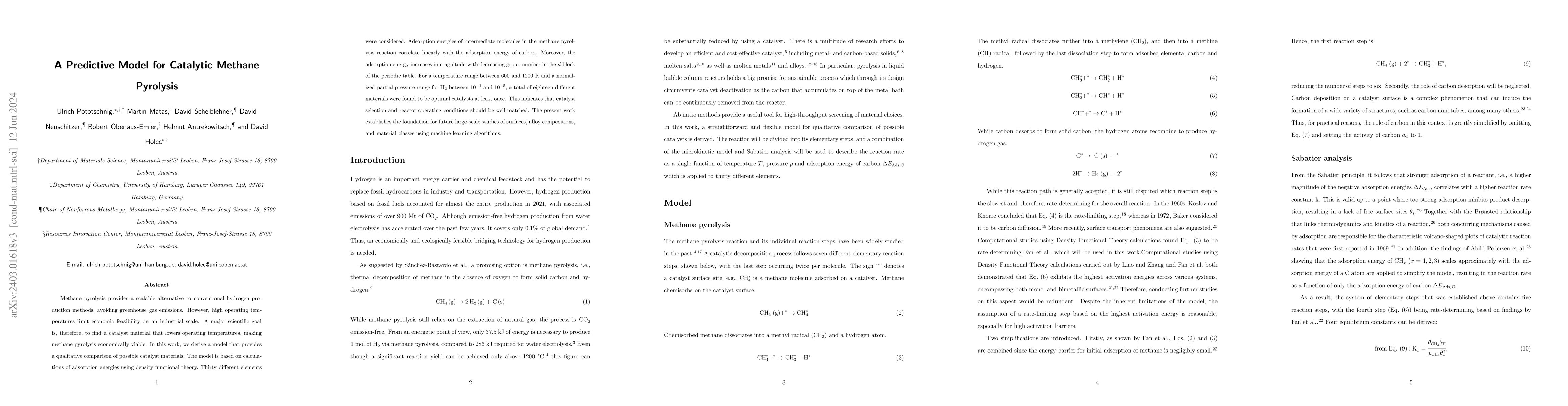 Thumbnail for A Predictive Model for Catalytic Methane Pyrolysis