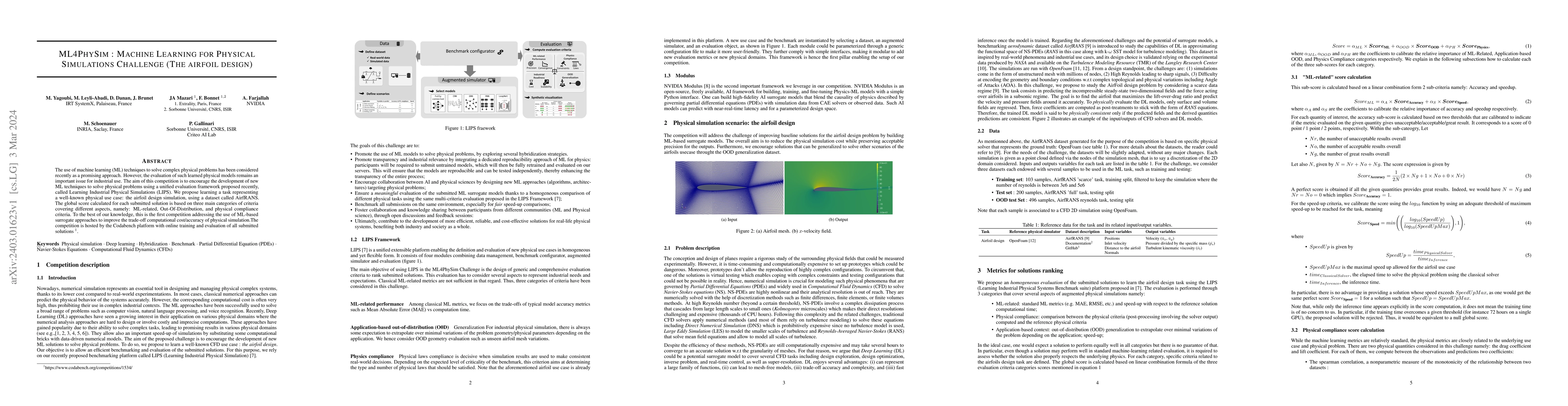 Thumbnail for ML4PhySim : Machine Learning for Physical Simulations Challenge (The
  airfoil design)