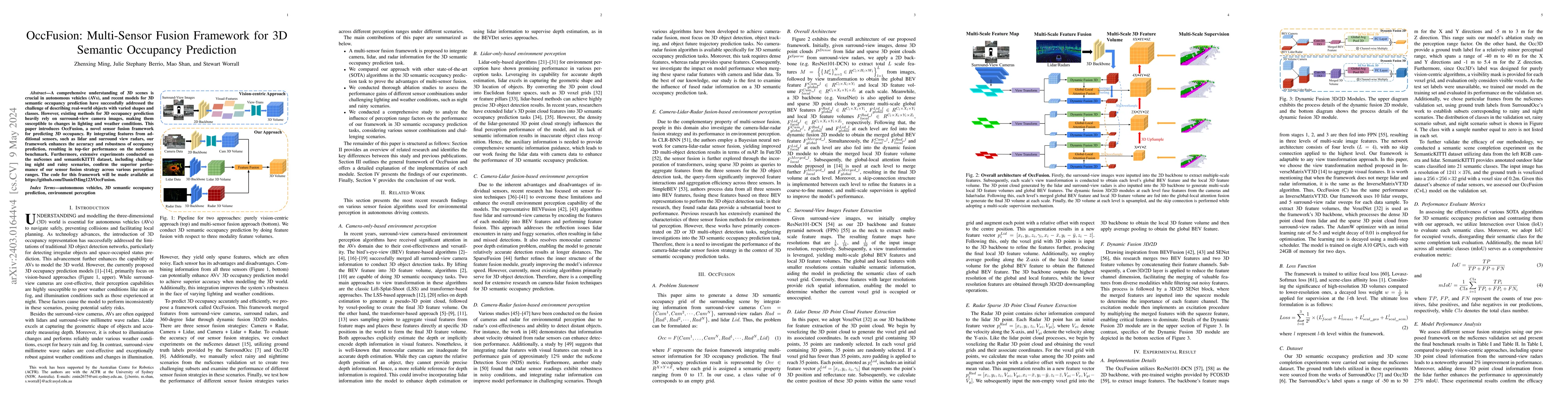 Thumbnail for OccFusion: Multi-Sensor Fusion Framework for 3D Semantic Occupancy
  Prediction