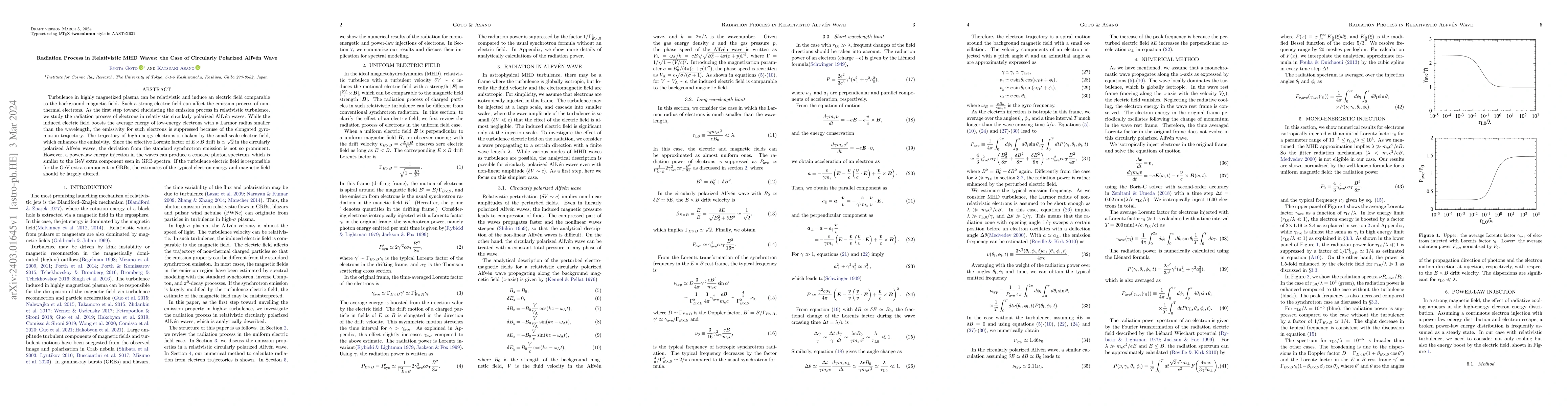 Thumbnail for Radiation Process in Relativistic MHD Waves: the Case of Circularly
  Polarized Alfv\'{e}n Wave