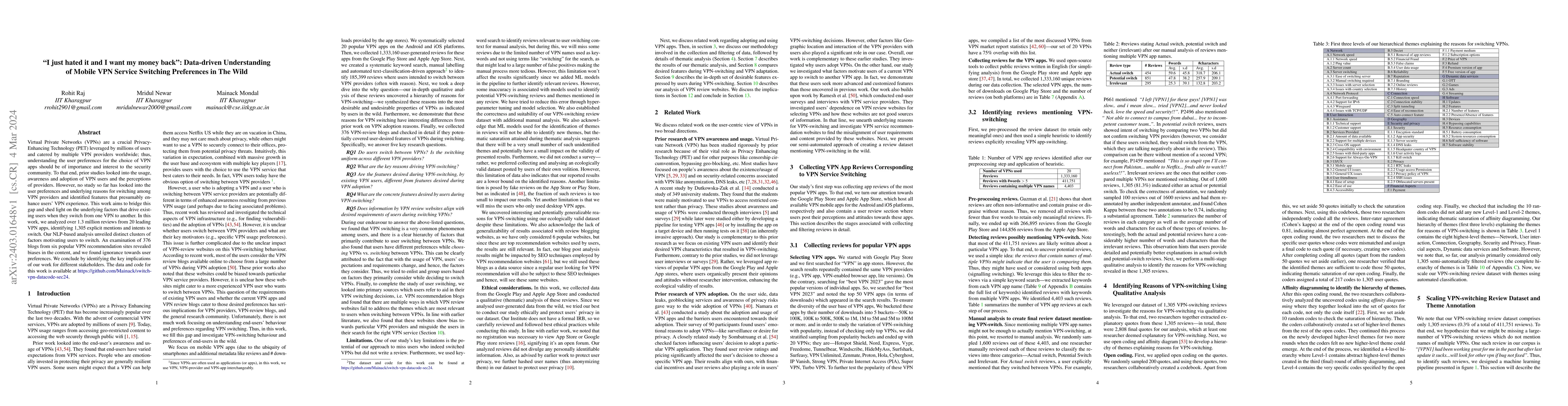 Thumbnail for "I just hated it and I want my money back": Data-driven Understanding of
  Mobile VPN Service Switching Preferences in The Wild
