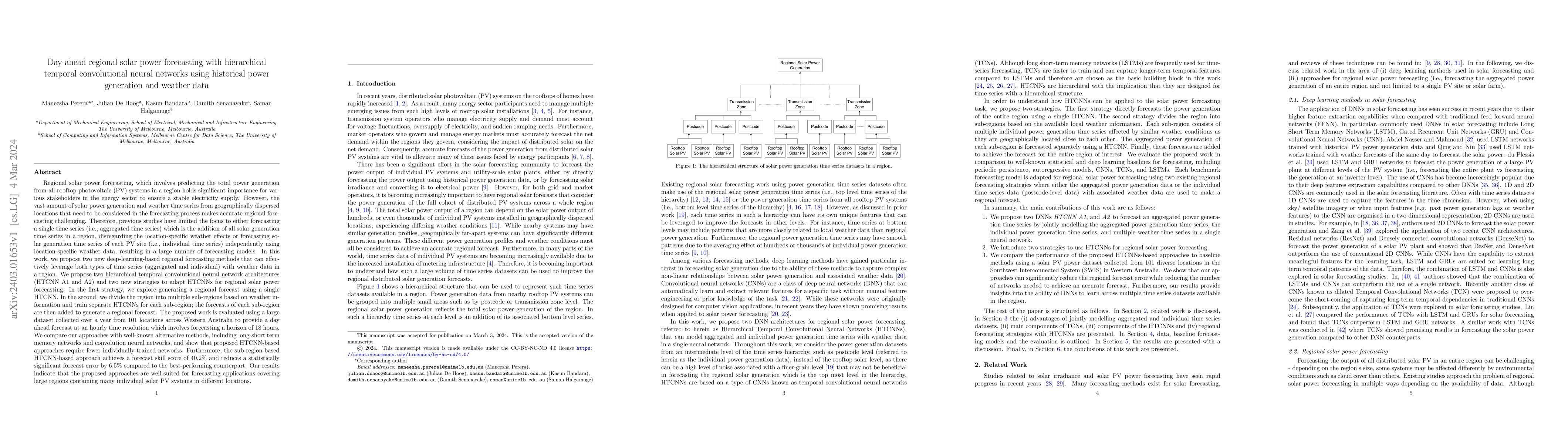 Thumbnail for Day-ahead regional solar power forecasting with hierarchical temporal
  convolutional neural networks using historical power generation and weather
  data