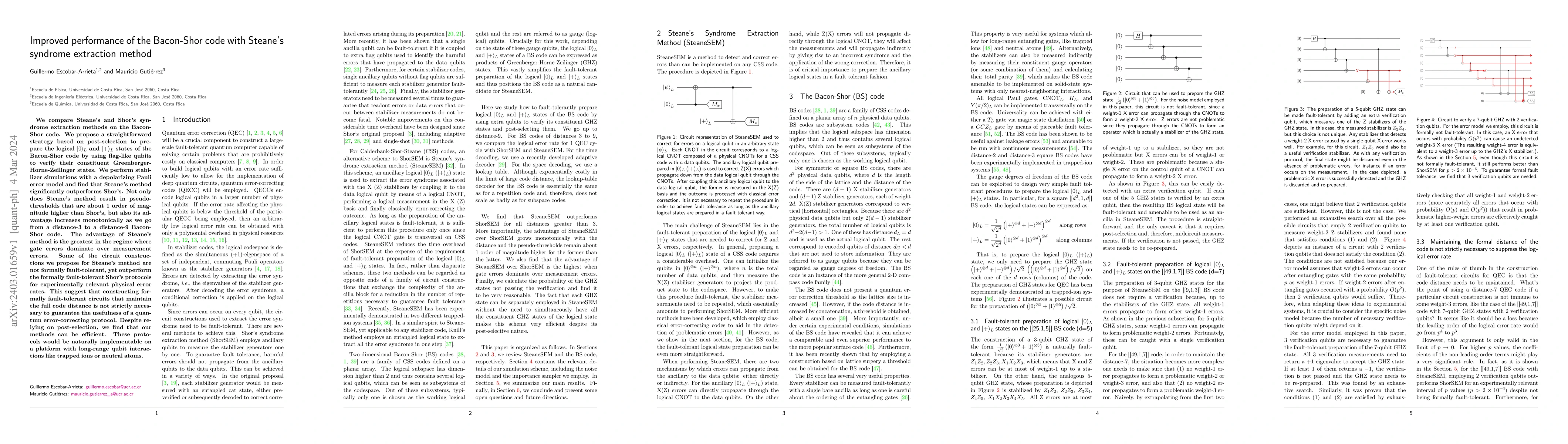 Thumbnail for Improved performance of the Bacon-Shor code with Steane's syndrome
  extraction method