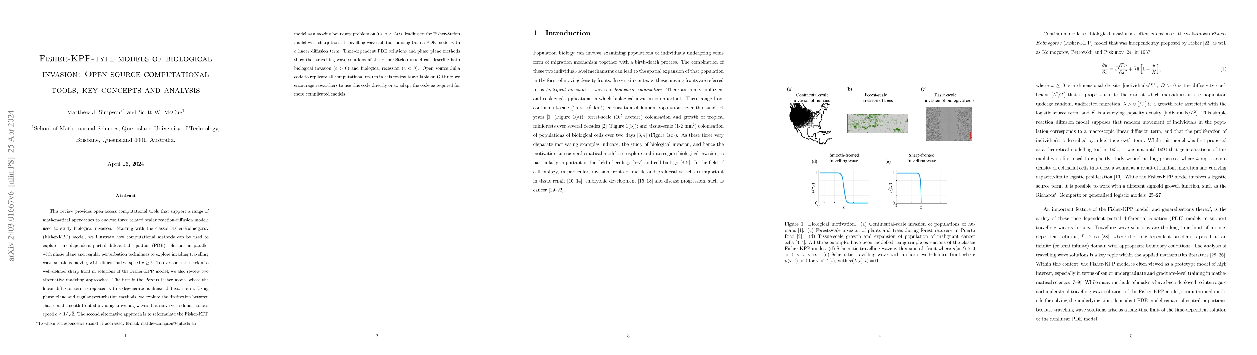Thumbnail for Fisher-KPP-type models of biological invasion: Open source computational
  tools, key concepts and analysis
