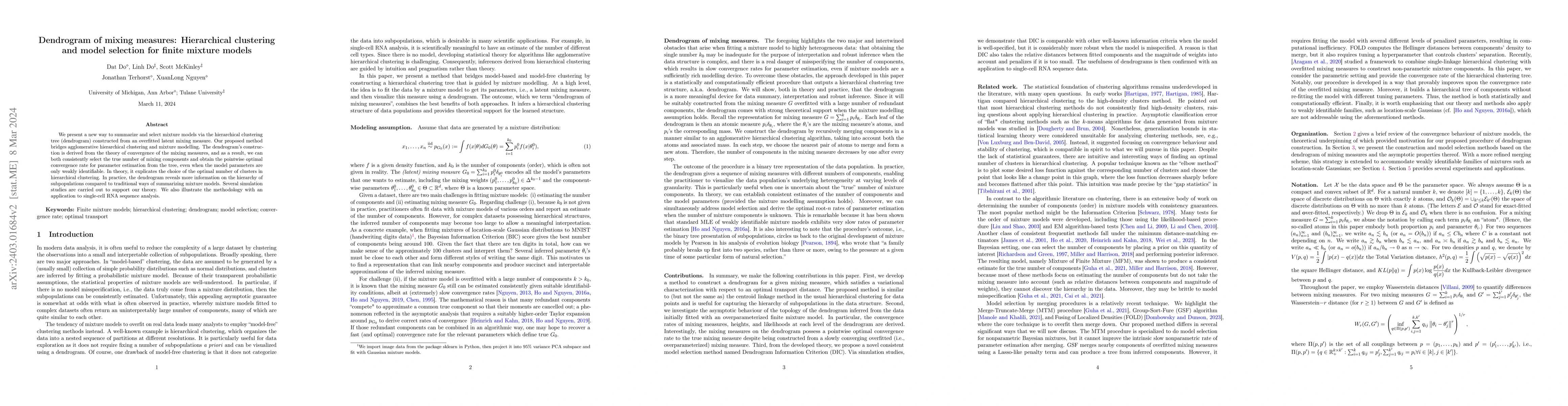 Thumbnail for Dendrogram of mixing measures: Hierarchical clustering and model
  selection for finite mixture models