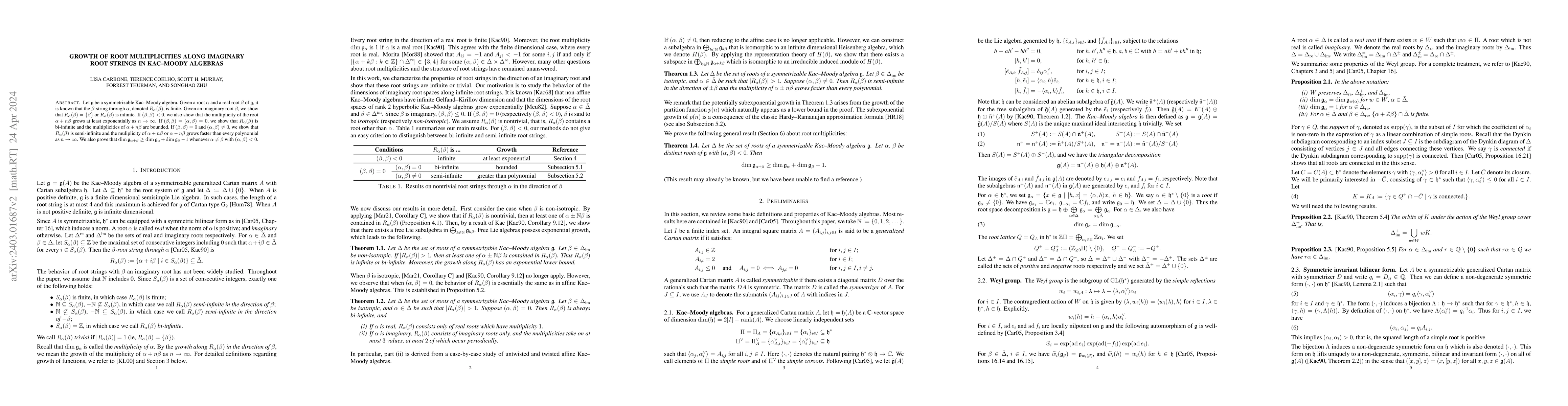 Thumbnail for Growth of root multiplicities along imaginary root strings in Kac--Moody
  algebras