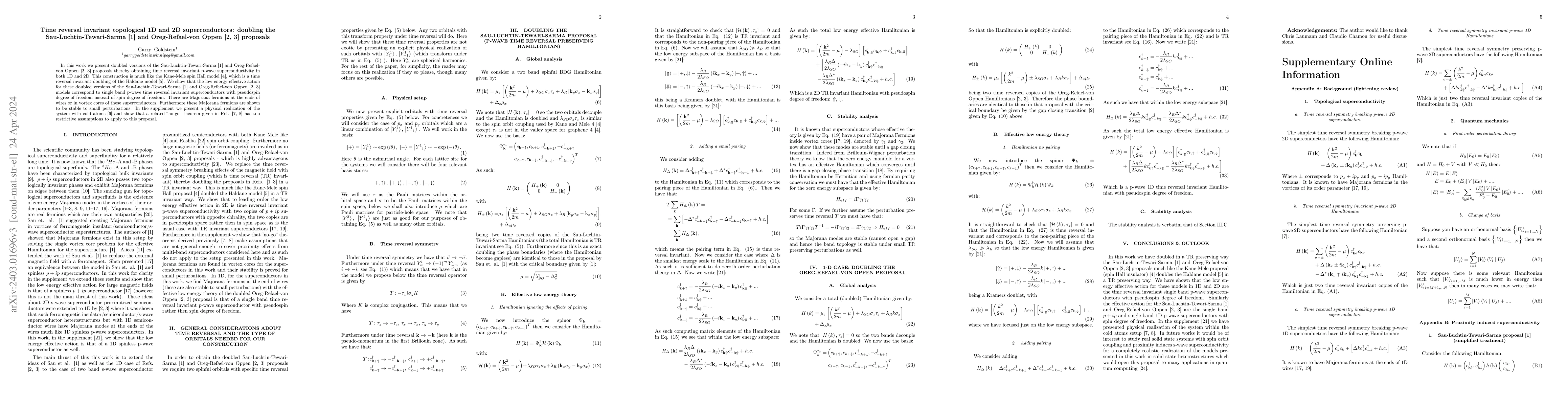 Thumbnail for Time reversal invariant topological 1D and 2D superconductors: doubling
  the Sau-Luchtin-Tewari-Sarma and Oreg-Refael-von Oppen proposals