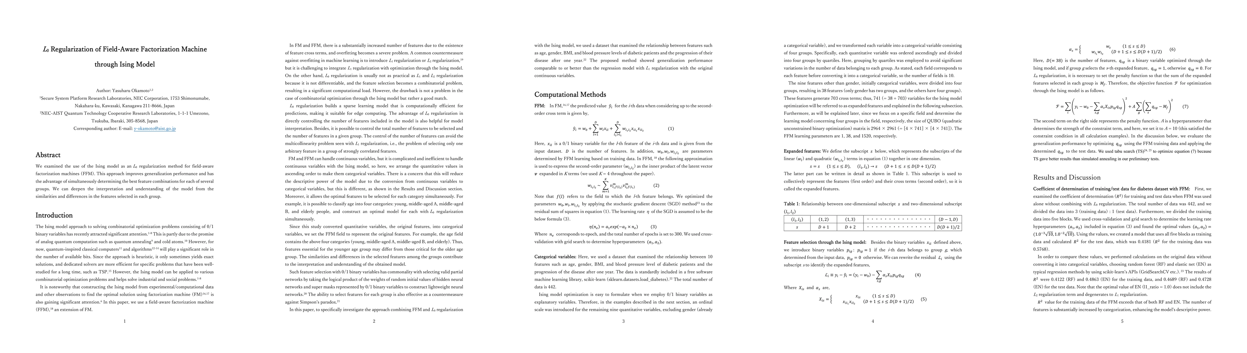 Thumbnail for $L_0$ Regularization of Field-Aware Factorization Machine through Ising
  Model