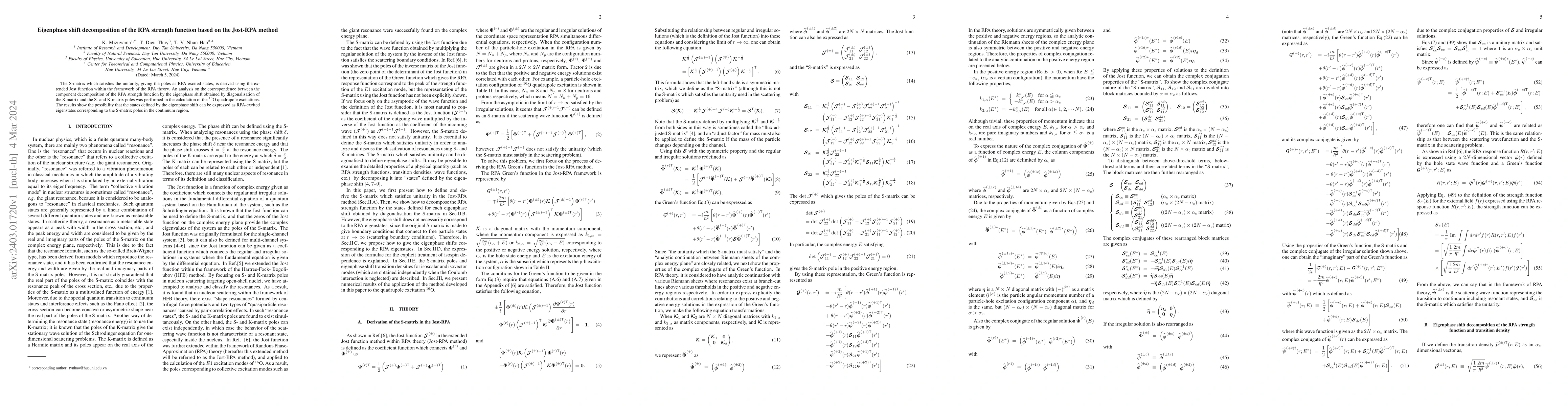 Thumbnail for Eigenphase shift decomposition of the RPA strength function based on the
  Jost-RPA method