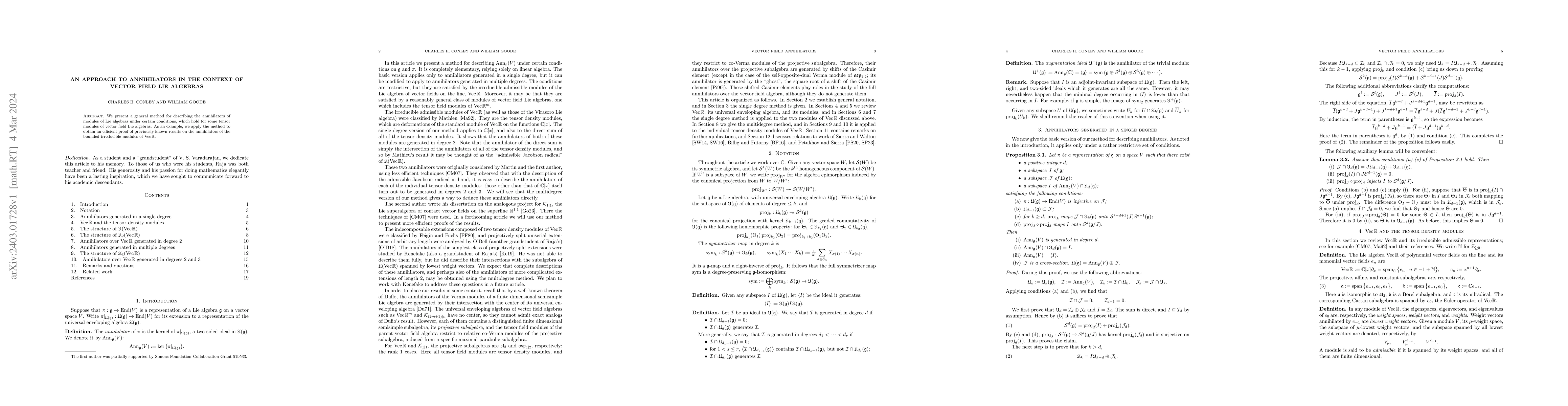 Thumbnail for An approach to annihilators in the context of vector field Lie algebras