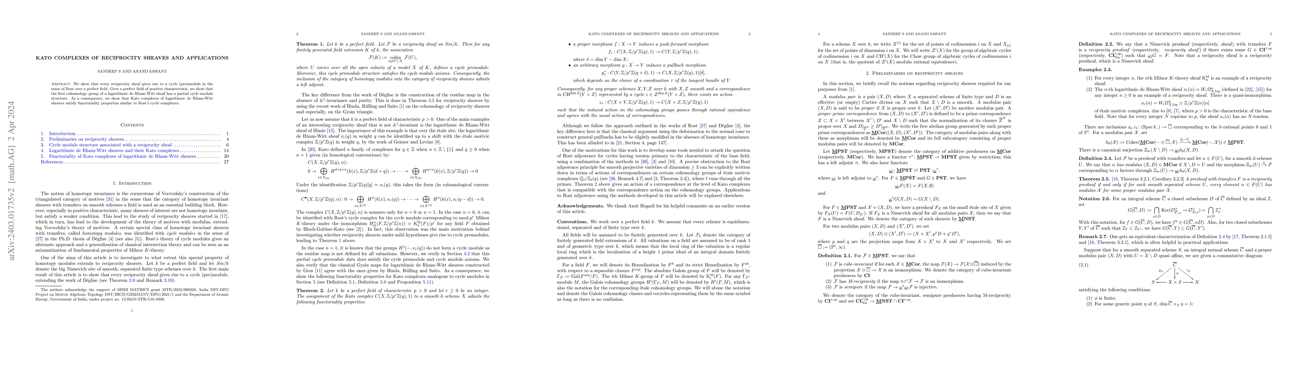 Thumbnail for Kato complexes of reciprocity sheaves and applications
