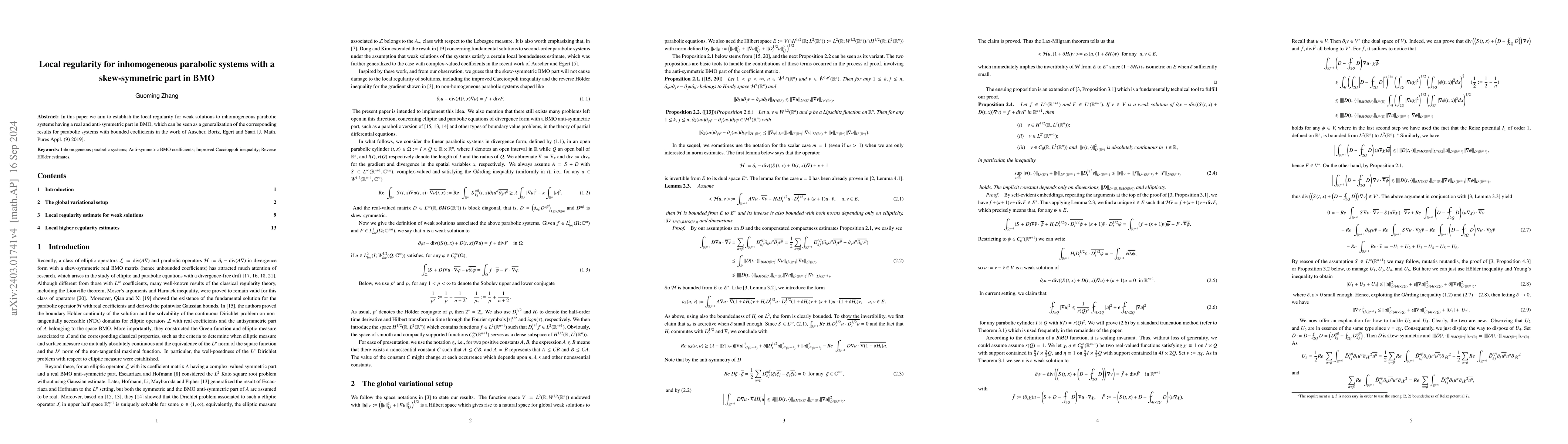 Thumbnail for Local regularity for inhomogeneous parabolic systems with a
  skew-symmetric part in BMO