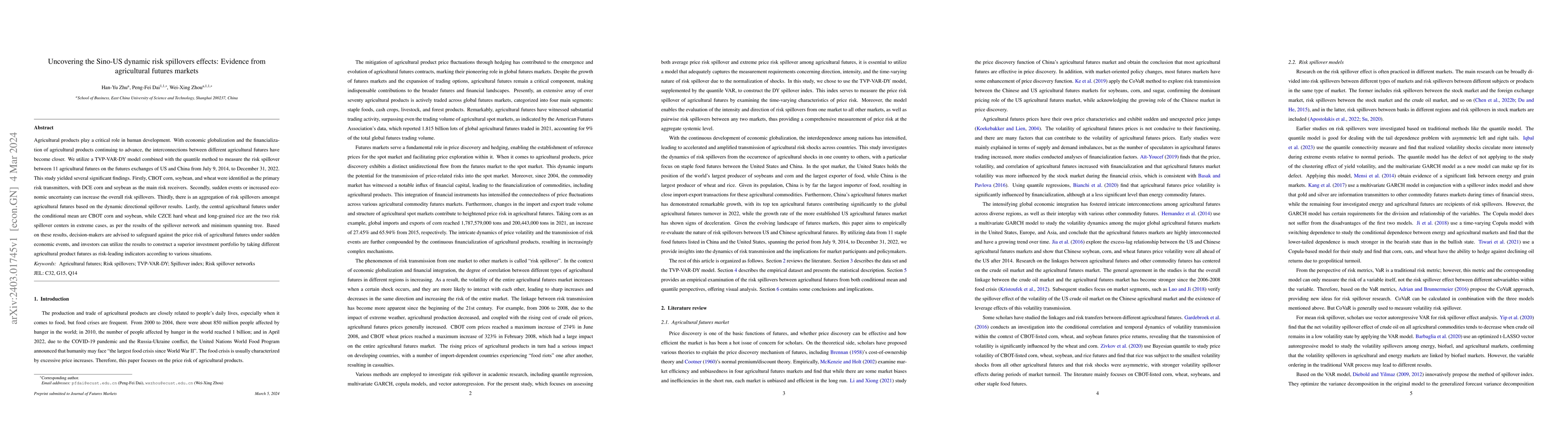 Thumbnail for Uncovering the Sino-US dynamic risk spillovers effects: Evidence from
  agricultural futures markets