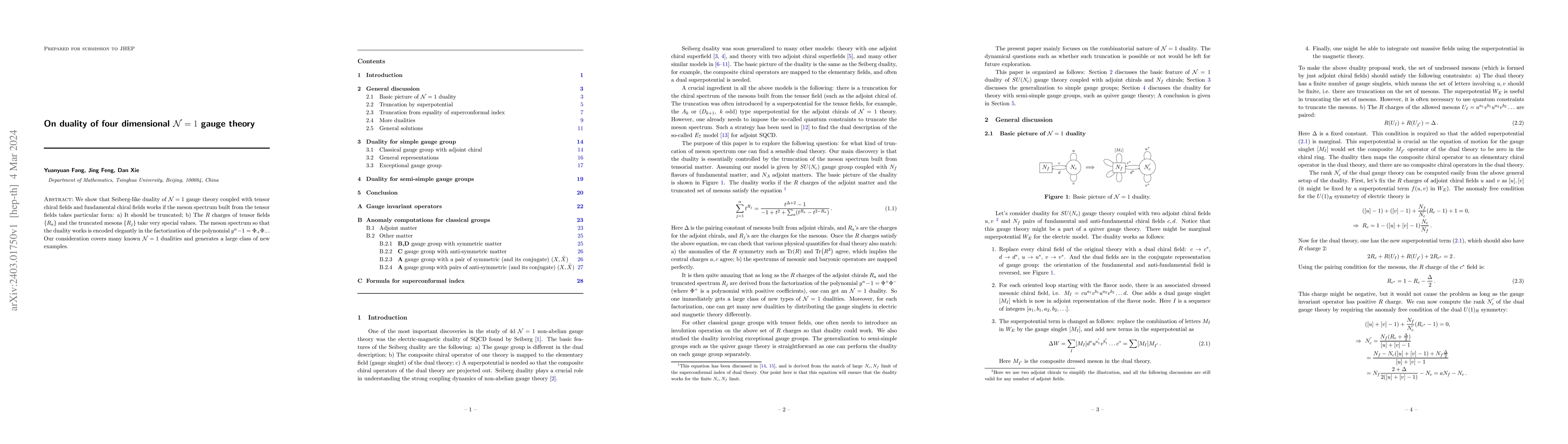 Thumbnail for On duality of four dimensional $\mathcal{N}=1$ gauge theory