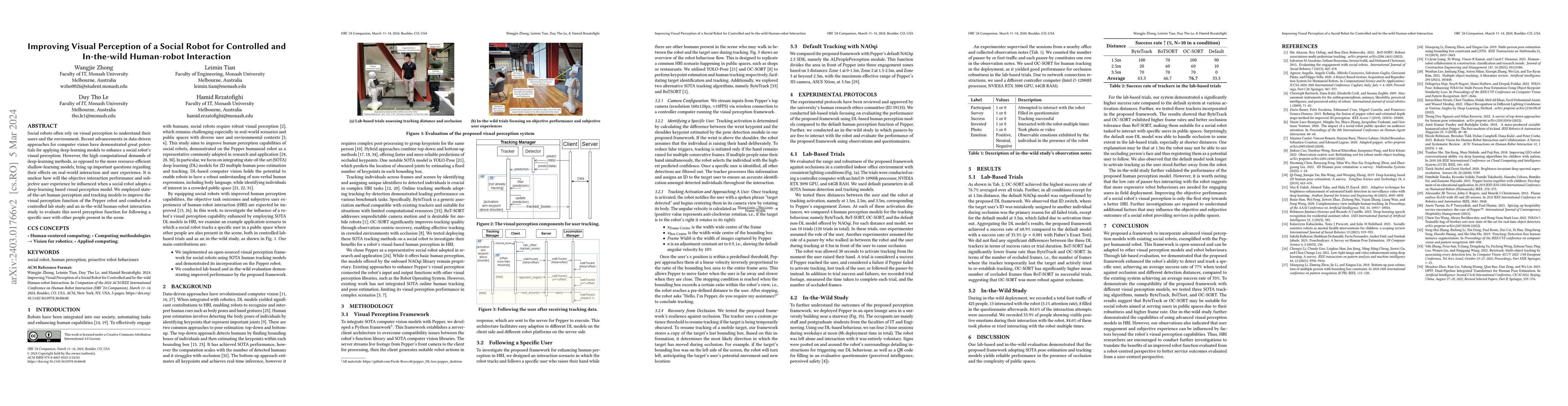 Thumbnail for Improving Visual Perception of a Social Robot for Controlled and
  In-the-wild Human-robot Interaction