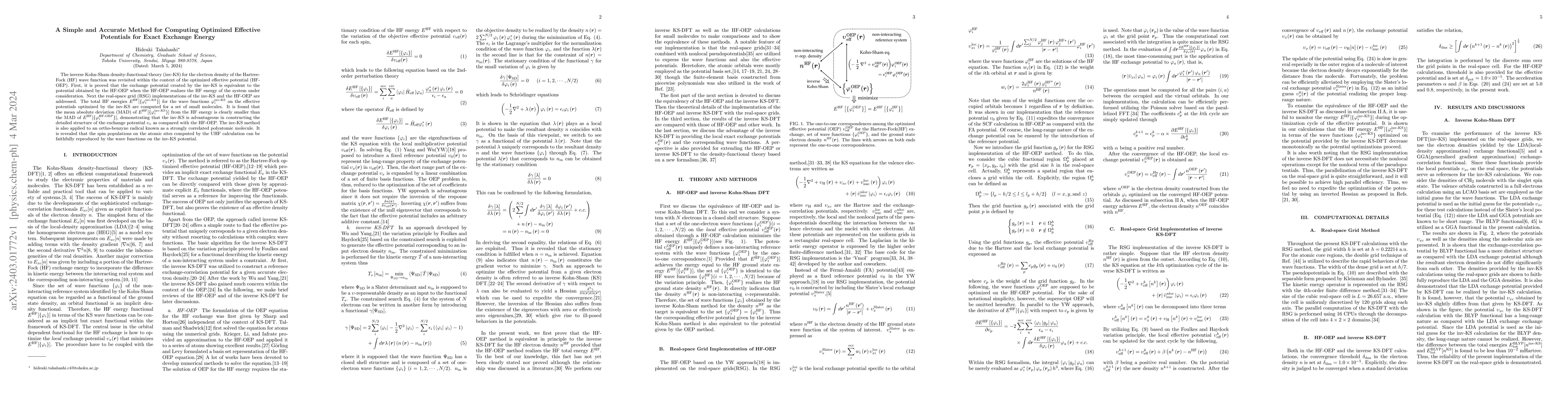 Thumbnail for A Simple and Accurate Method for Computing Optimized Effective
  Potentials for Exact Exchange Energy