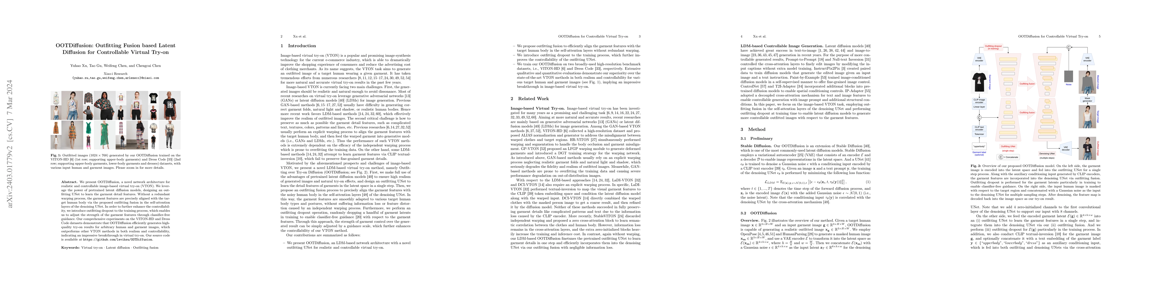 Thumbnail for OOTDiffusion: Outfitting Fusion based Latent Diffusion for Controllable
  Virtual Try-on