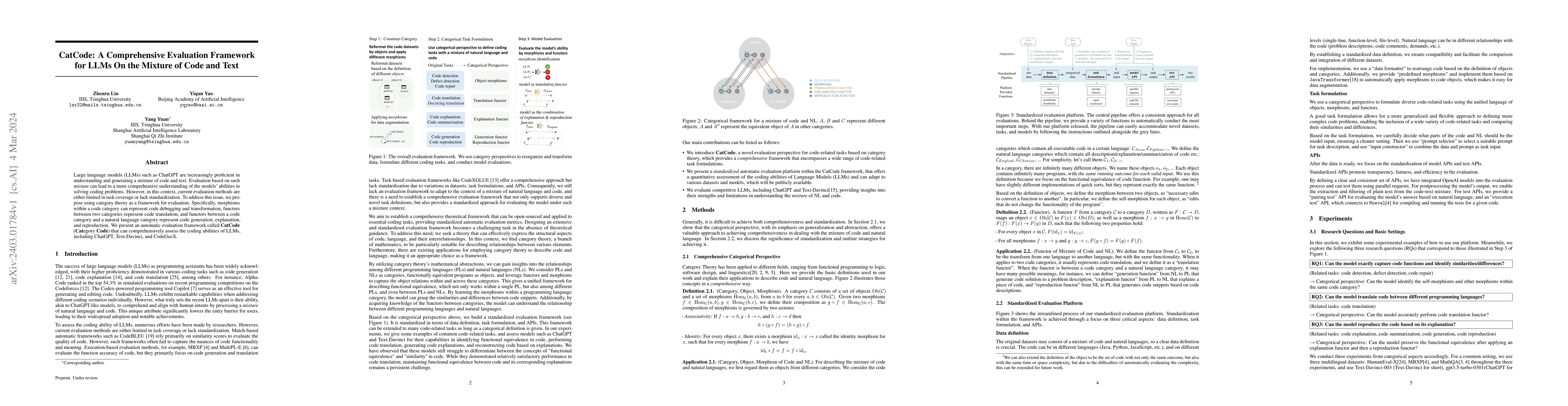Thumbnail for CatCode: A Comprehensive Evaluation Framework for LLMs On the Mixture of
  Code and Text