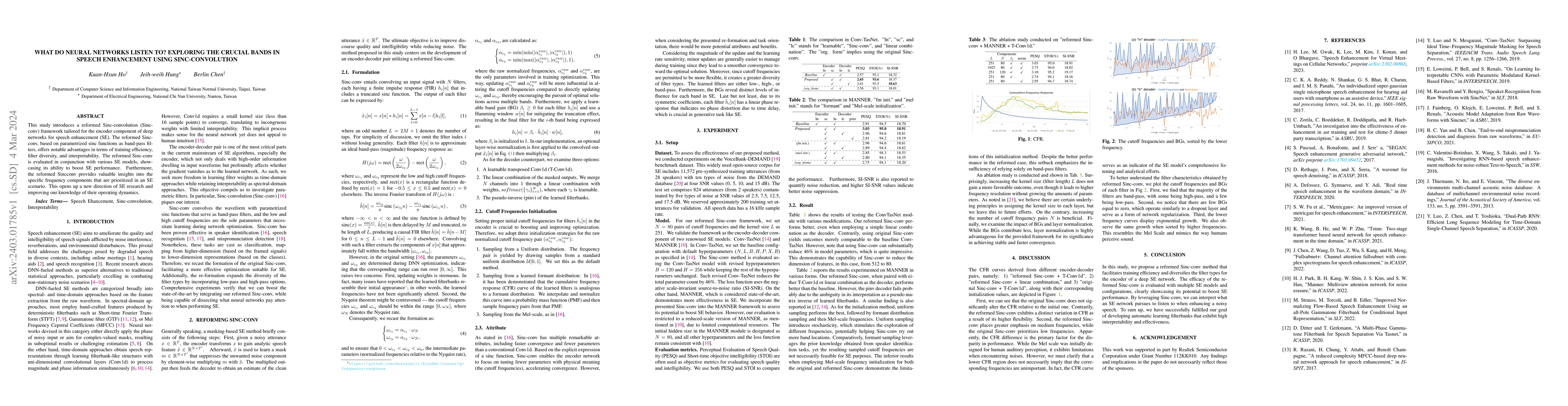 Thumbnail for What do neural networks listen to? Exploring the crucial bands in Speech
  Enhancement using Sinc-convolution