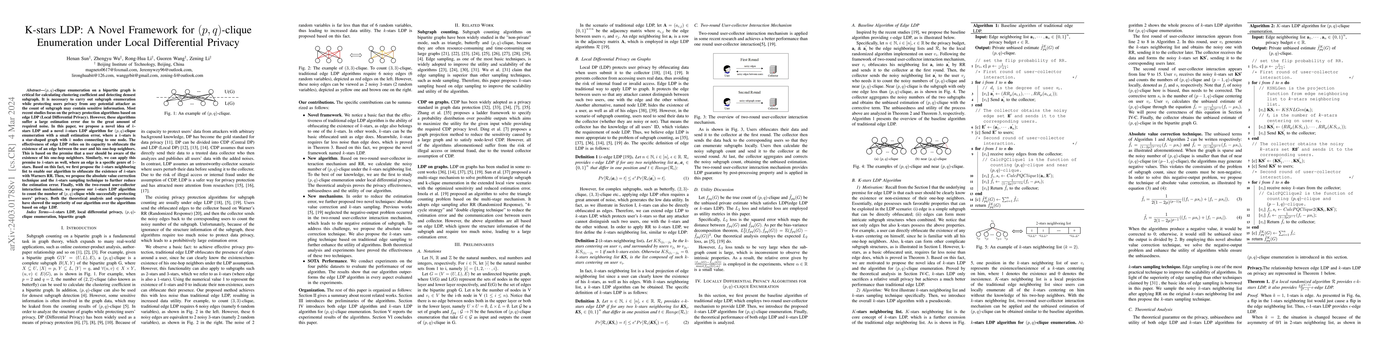 Thumbnail for K-stars LDP: A Novel Framework for (p, q)-clique Enumeration under Local
  Differential Privacy