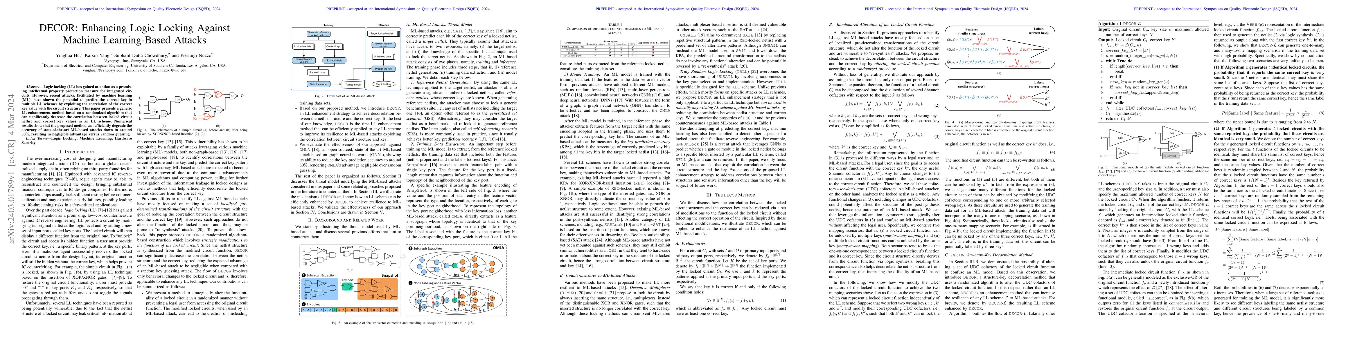 Thumbnail for DECOR: Enhancing Logic Locking Against Machine Learning-Based Attacks