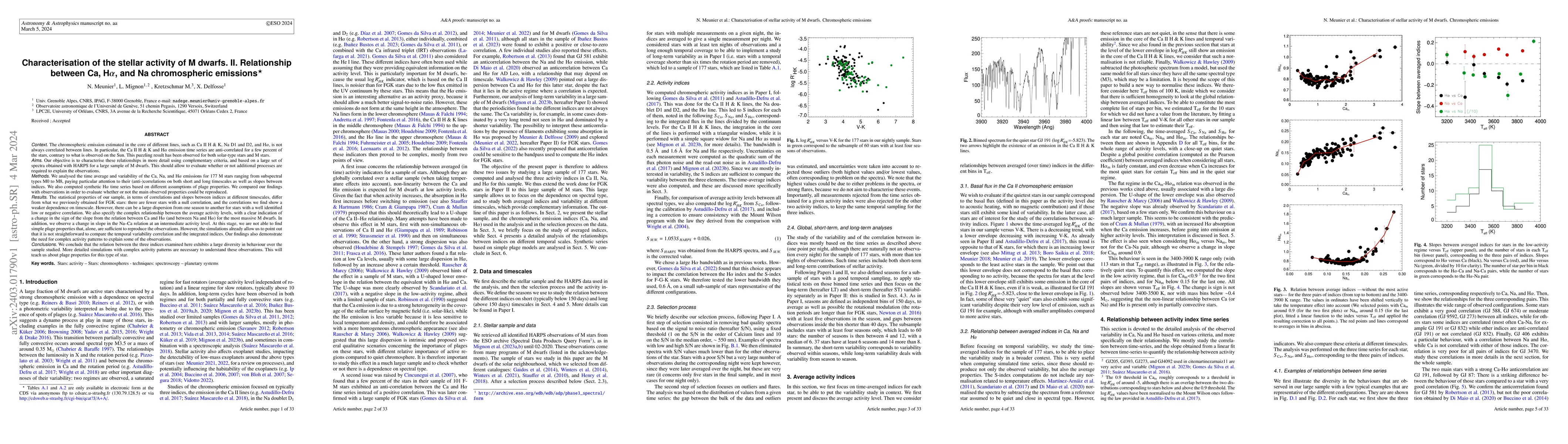 Thumbnail for Characterisation of the stellar activity of M dwarfs. II. Relationship
  between Ca, H$\alpha$, and Na chromospheric emissions