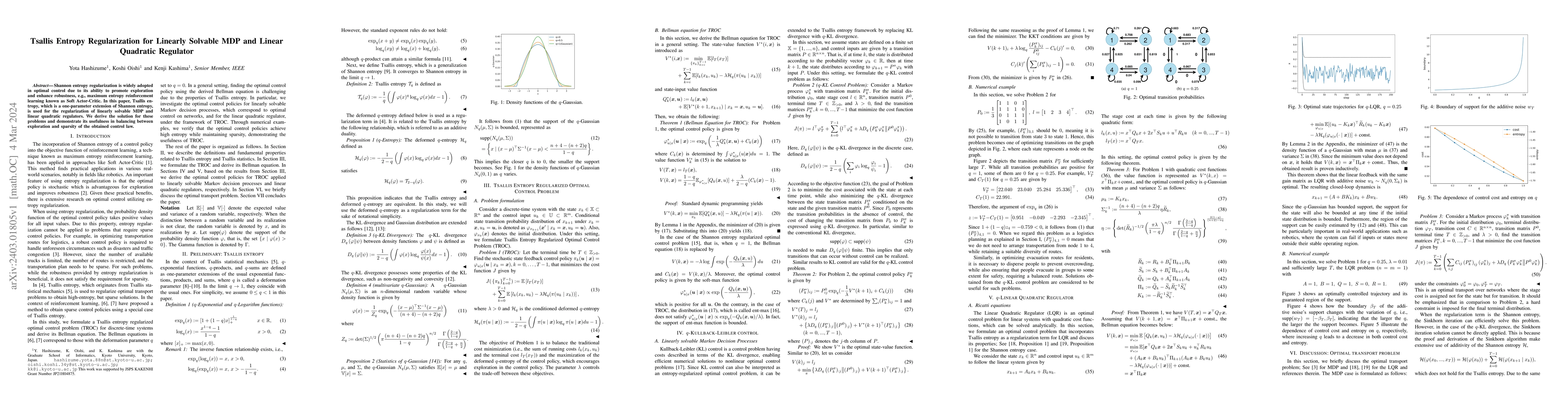 Thumbnail for Tsallis Entropy Regularization for Linearly Solvable MDP and Linear
  Quadratic Regulator