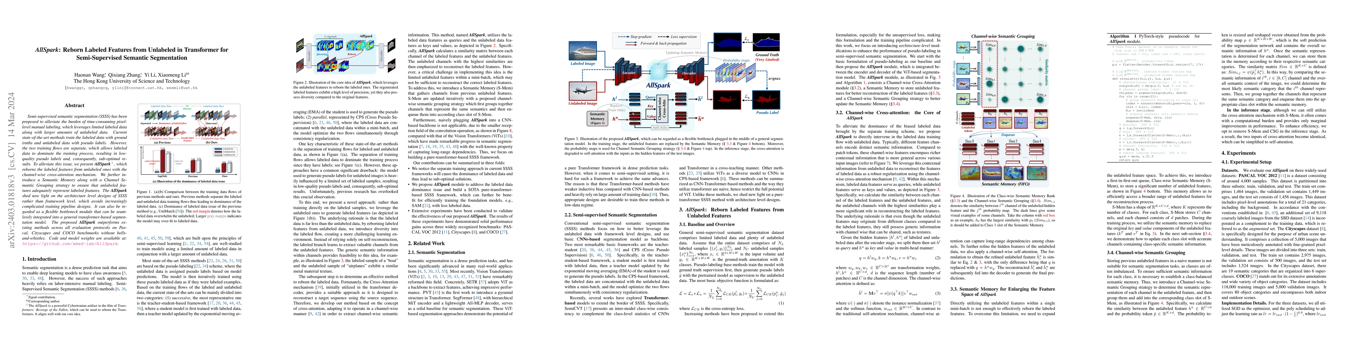 Thumbnail for AllSpark: Reborn Labeled Features from Unlabeled in Transformer for
  Semi-Supervised Semantic Segmentation