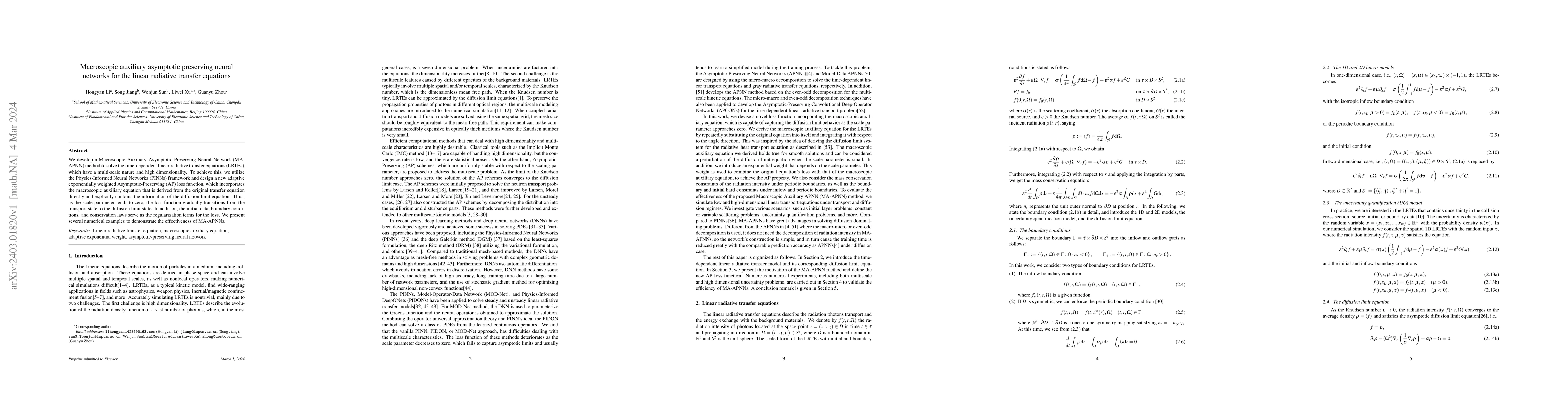 Thumbnail for Macroscopic auxiliary asymptotic preserving neural networks for the
  linear radiative transfer equations