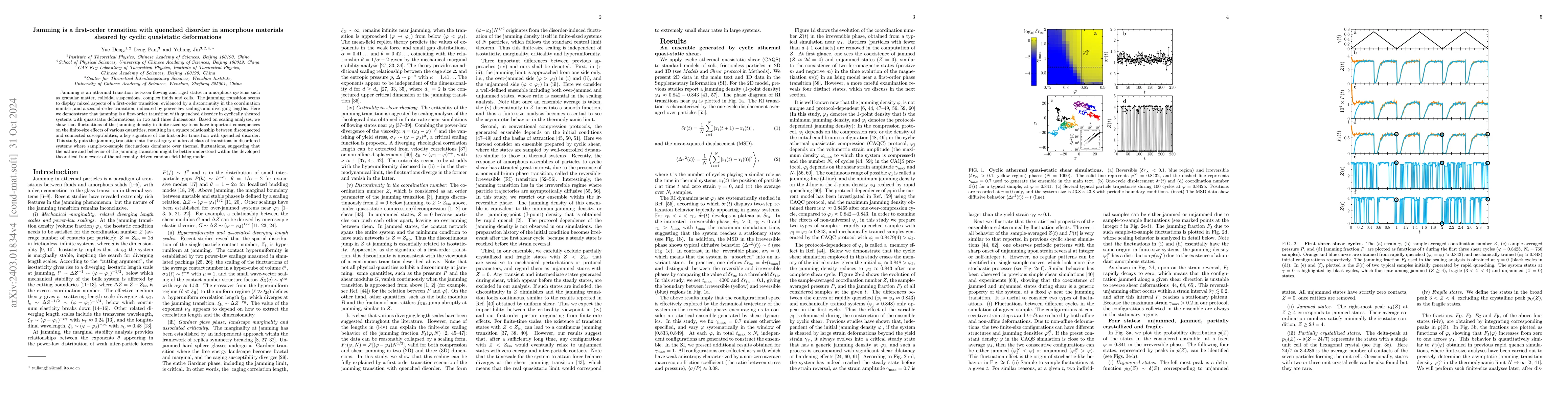 Thumbnail for Jamming is a first-order transition with quenched disorder in amorphous
  materials sheared by cyclic quasistatic deformations