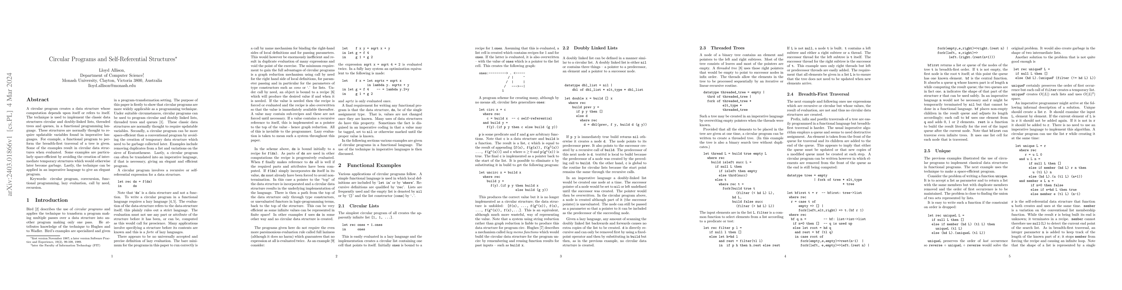 Thumbnail for Circular Programs and Self-Referential Structures