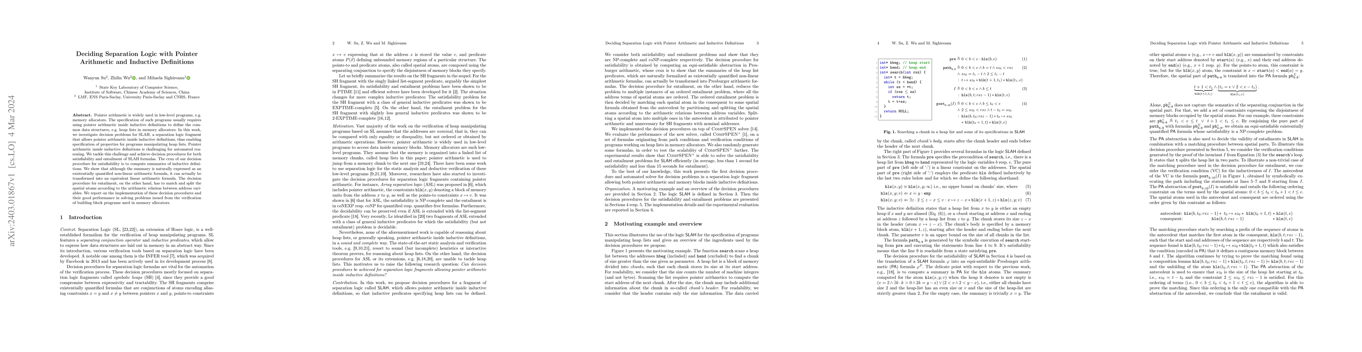 Thumbnail for Deciding Separation Logic with Pointer Arithmetic and Inductive
  Definitions