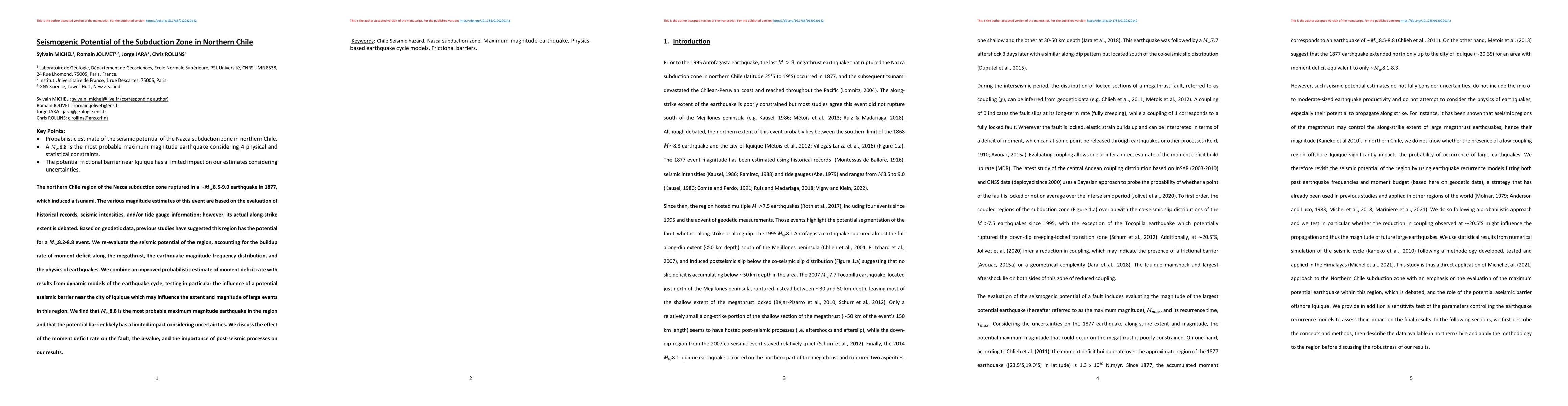 Thumbnail for Seismogenic Potential of the Subduction Zone in Northern Chile