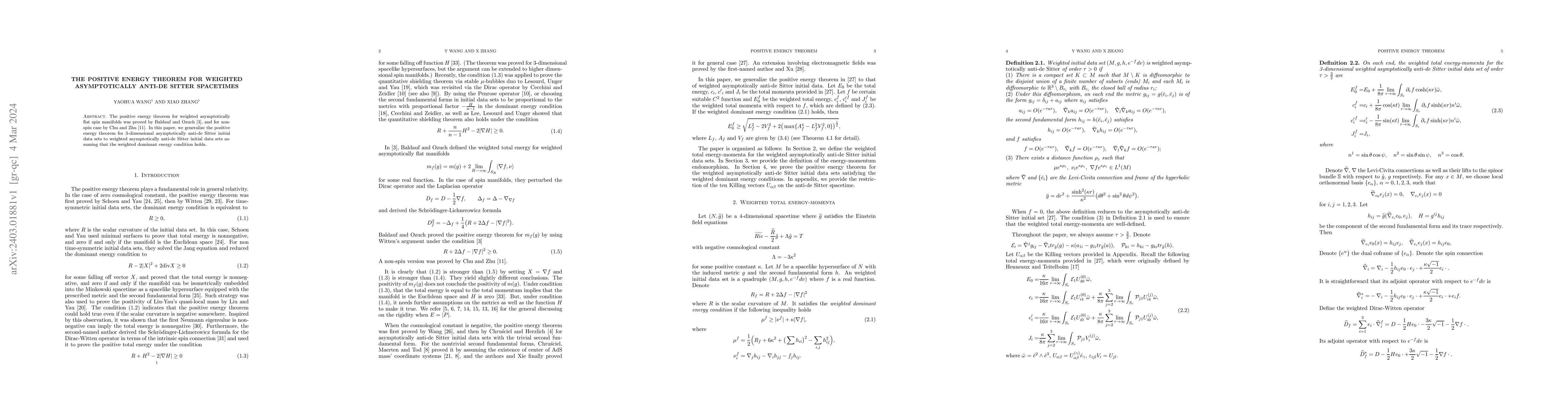 Thumbnail for The positive energy theorem for weighted asymptotically anti-de Sitter
  spacetimes