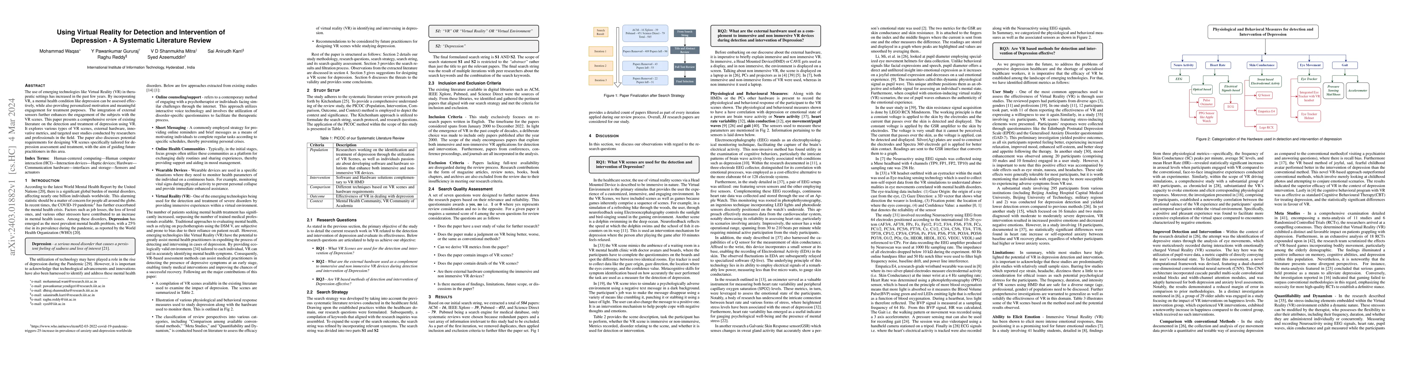 Thumbnail for Using Virtual Reality for Detection and Intervention of Depression -- A
  Systematic Literature Review