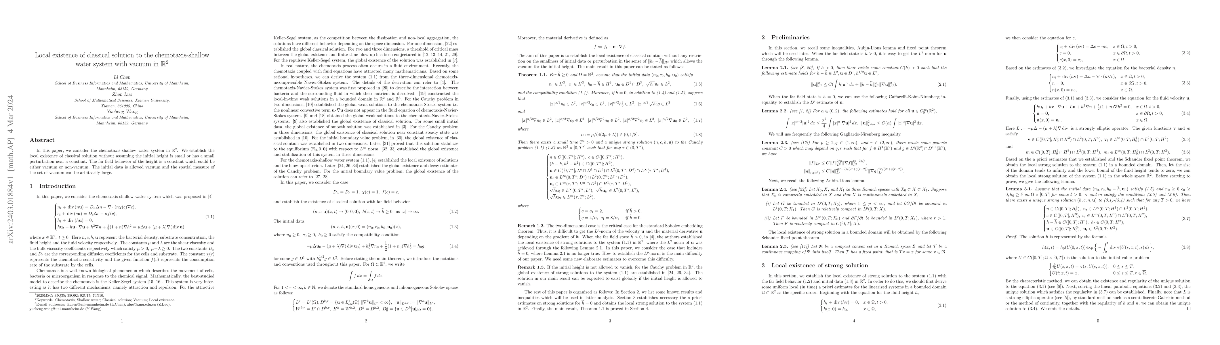 Thumbnail for Local existence of classical solution to the chemotaxis-shallow water
  system with vacuum in $\mathbb{R}^2$