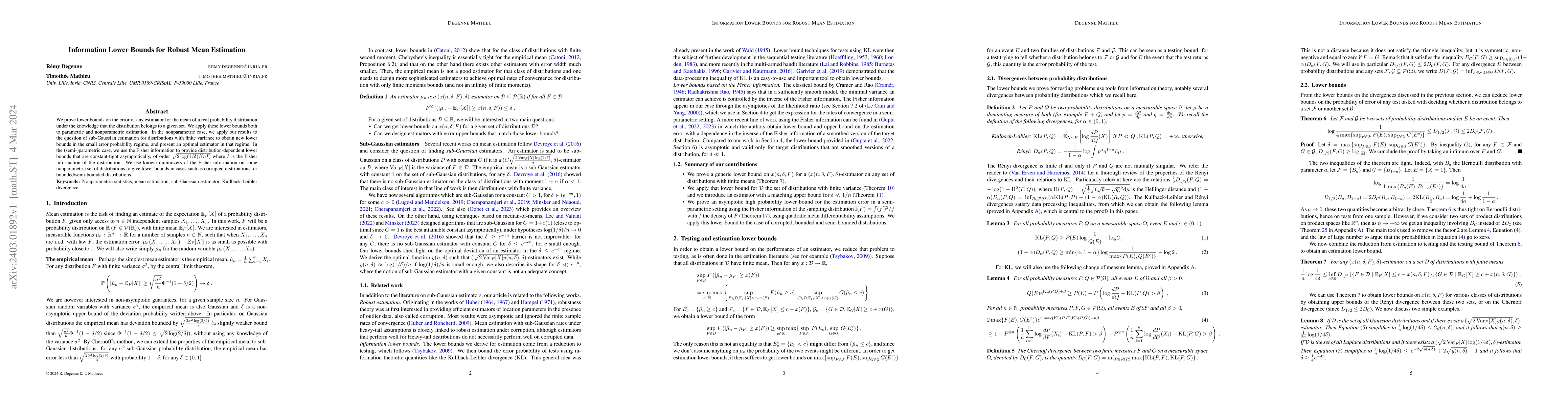 Thumbnail for Information Lower Bounds for Robust Mean Estimation