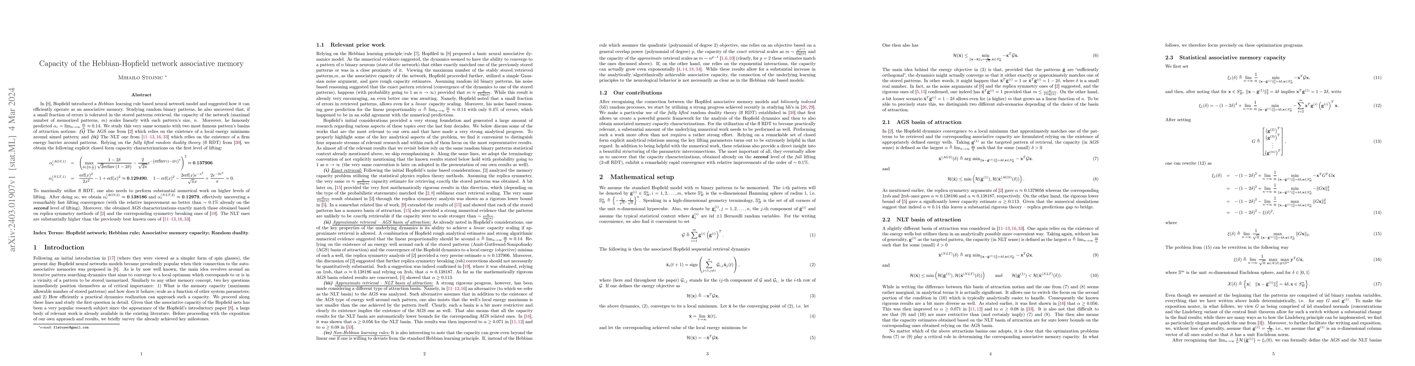 Thumbnail for Capacity of the Hebbian-Hopfield network associative memory