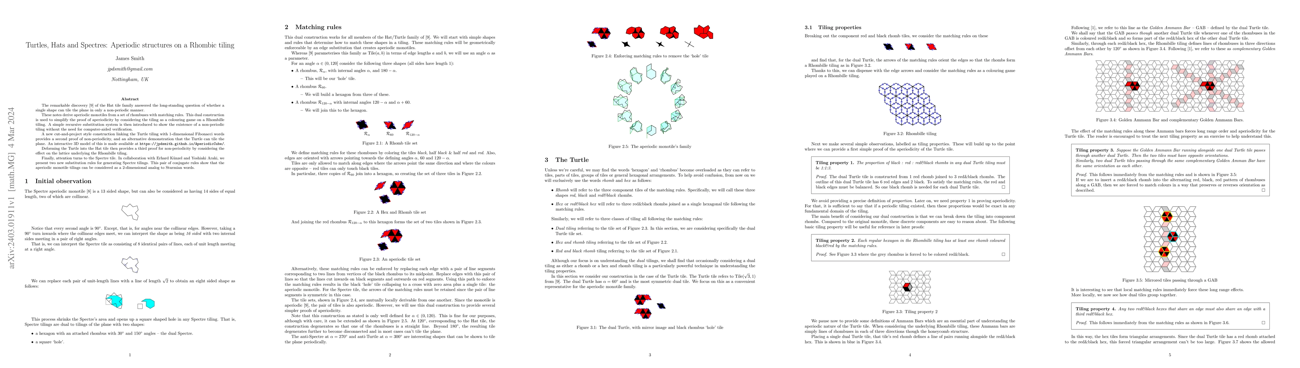 Thumbnail for Turtles, Hats and Spectres: Aperiodic structures on a Rhombic tiling
