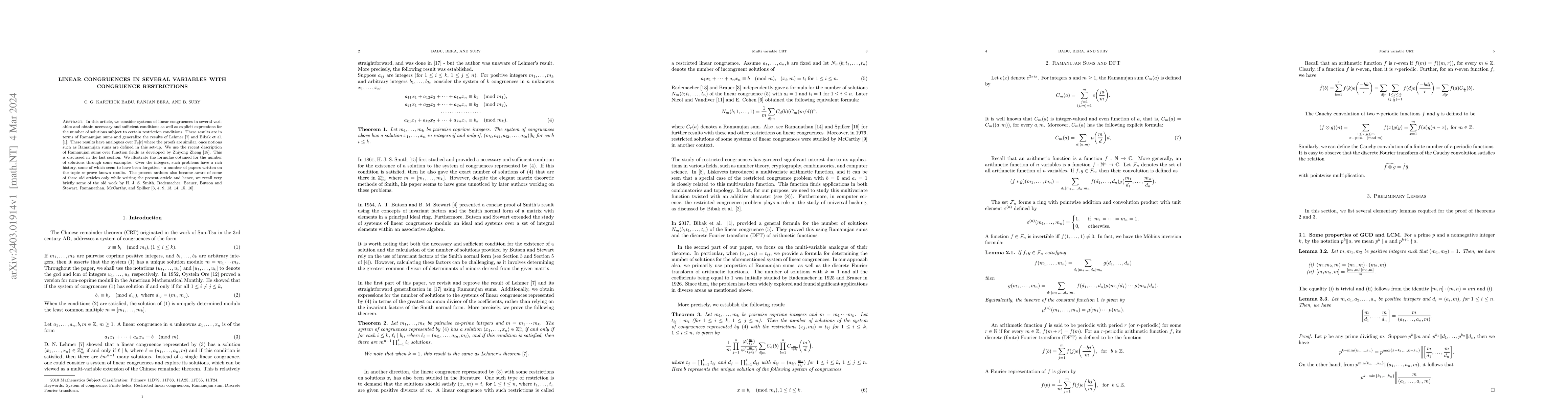 Thumbnail for Linear Congruences in several variables with congruence restrictions