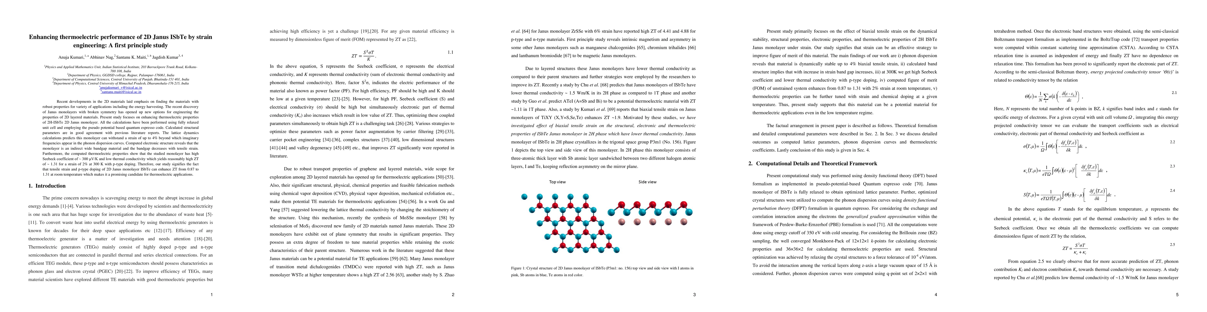 Thumbnail for Enhancing thermoelectric performance of 2D Janus ISbTe by strain
  engineering: A first principle study