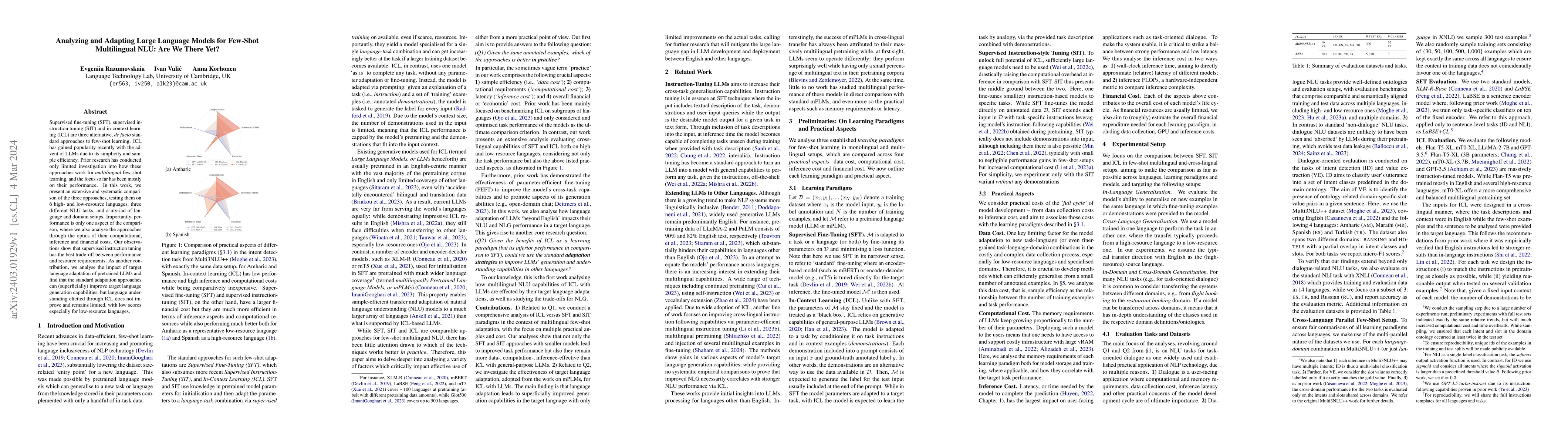 Thumbnail for Analyzing and Adapting Large Language Models for Few-Shot Multilingual
  NLU: Are We There Yet?