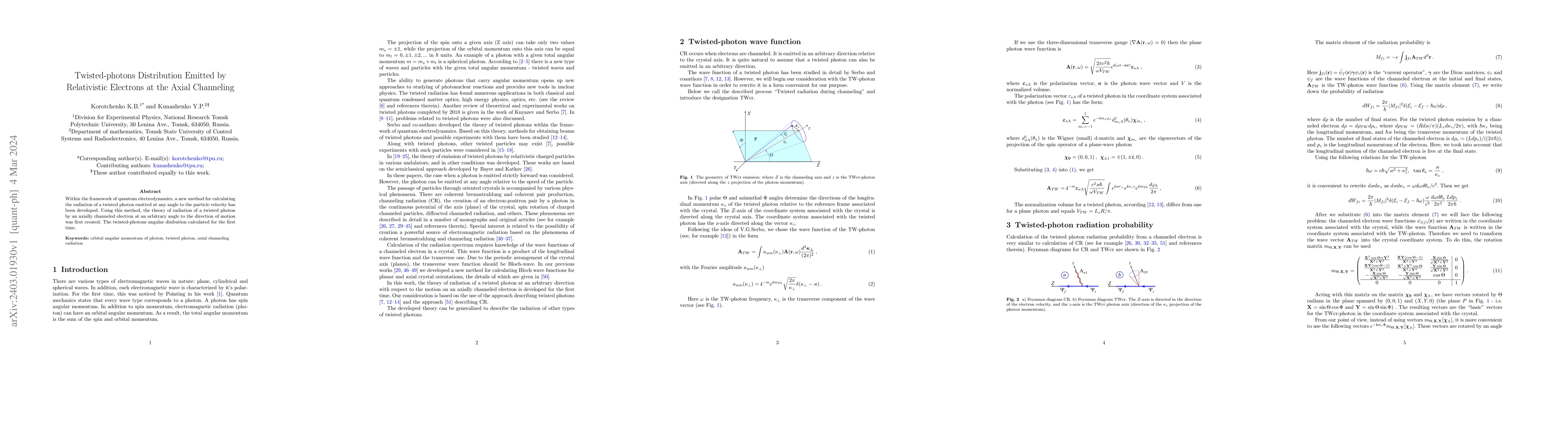 Thumbnail for Twisted-photons Distribution Emitted by Relativistic Electrons at the
  Axial Channeling
