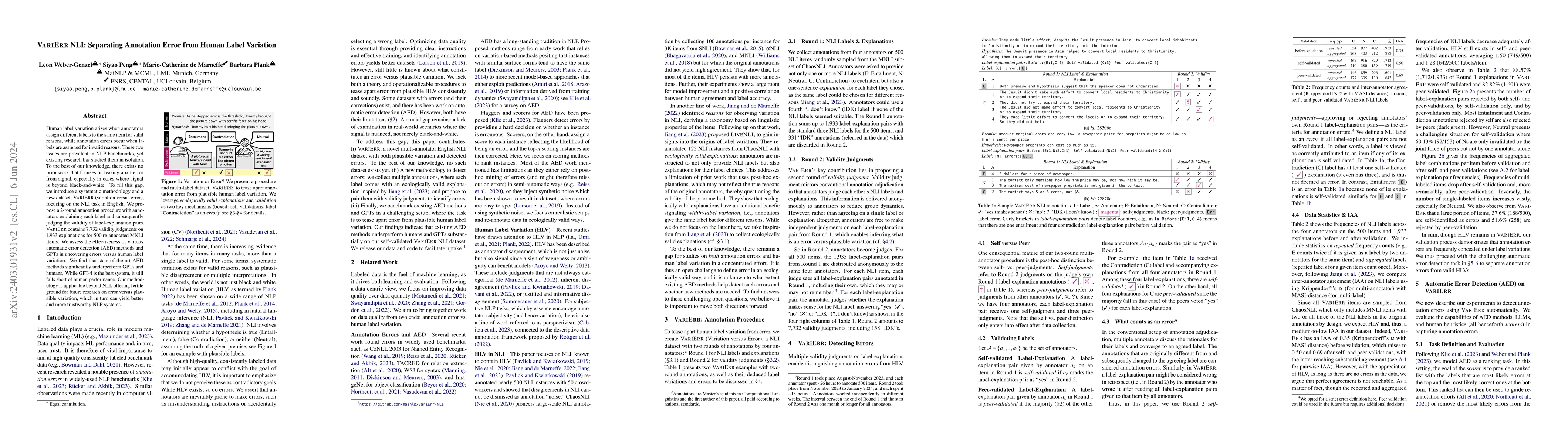 Thumbnail for VariErr NLI: Separating Annotation Error from Human Label Variation
