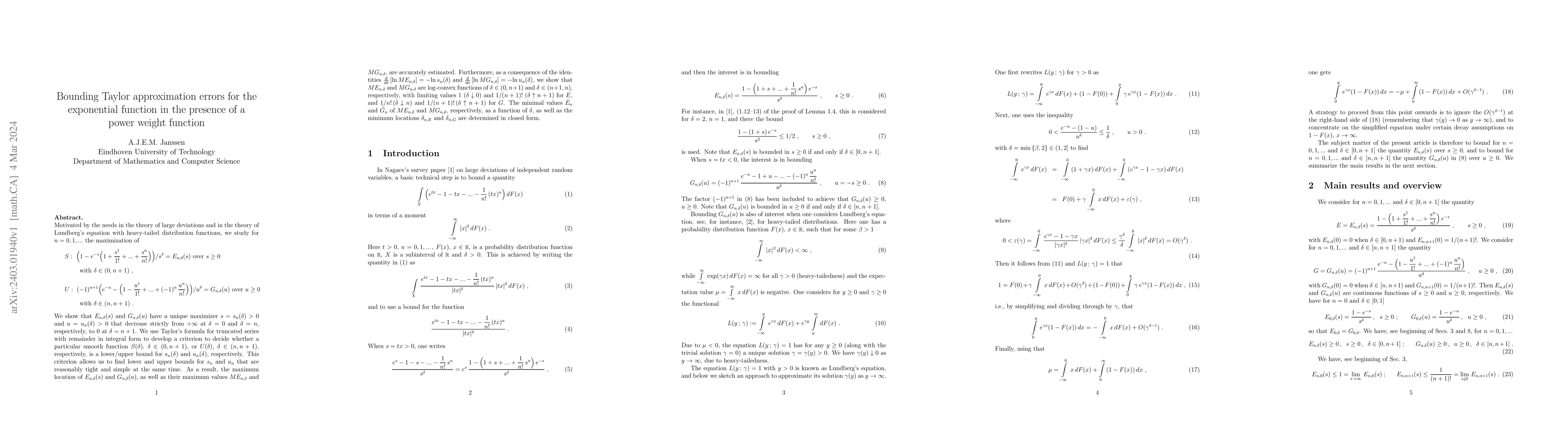 Thumbnail for Bounding Taylor approximation errors for the exponential function in the
  presence of a power weight function