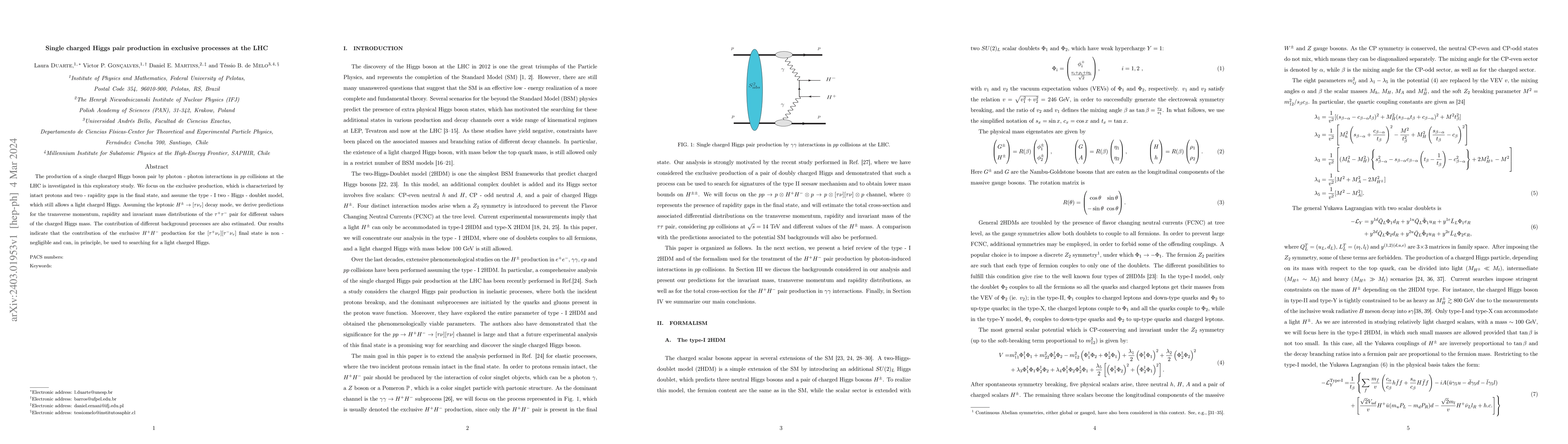 Thumbnail for Single charged Higgs pair production in exclusive processes at the LHC