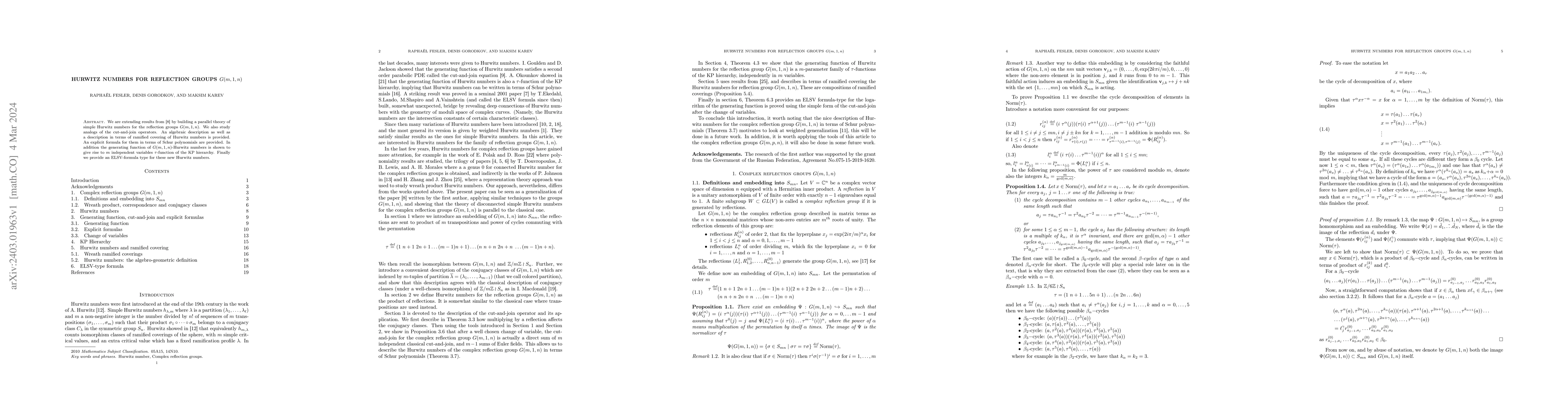Thumbnail for Hurwitz numbers for reflection groups $G(m,1,n)$