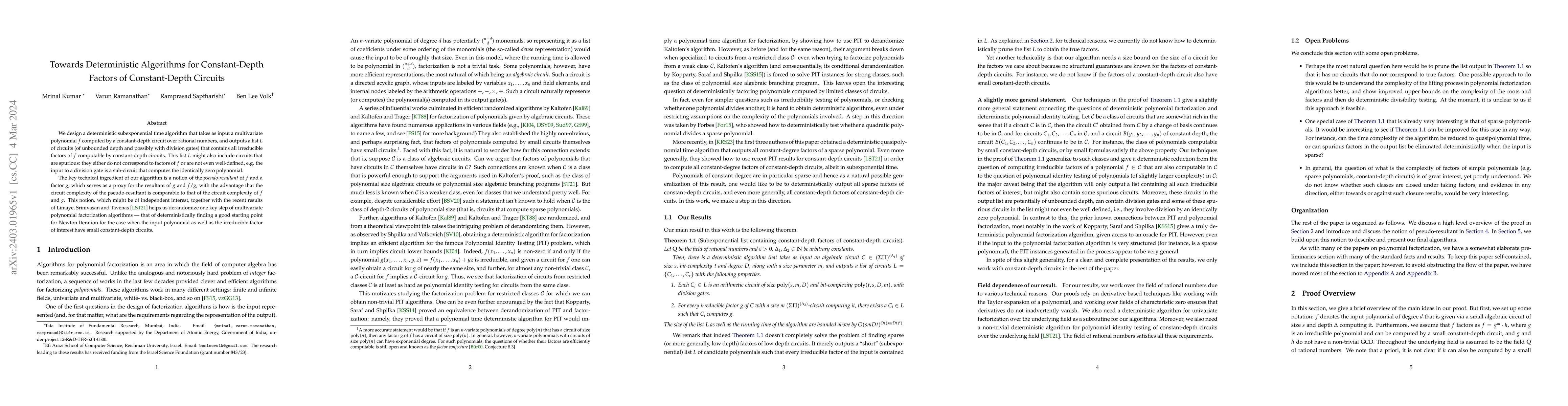 Thumbnail for Towards Deterministic Algorithms for Constant-Depth Factors of
  Constant-Depth Circuits