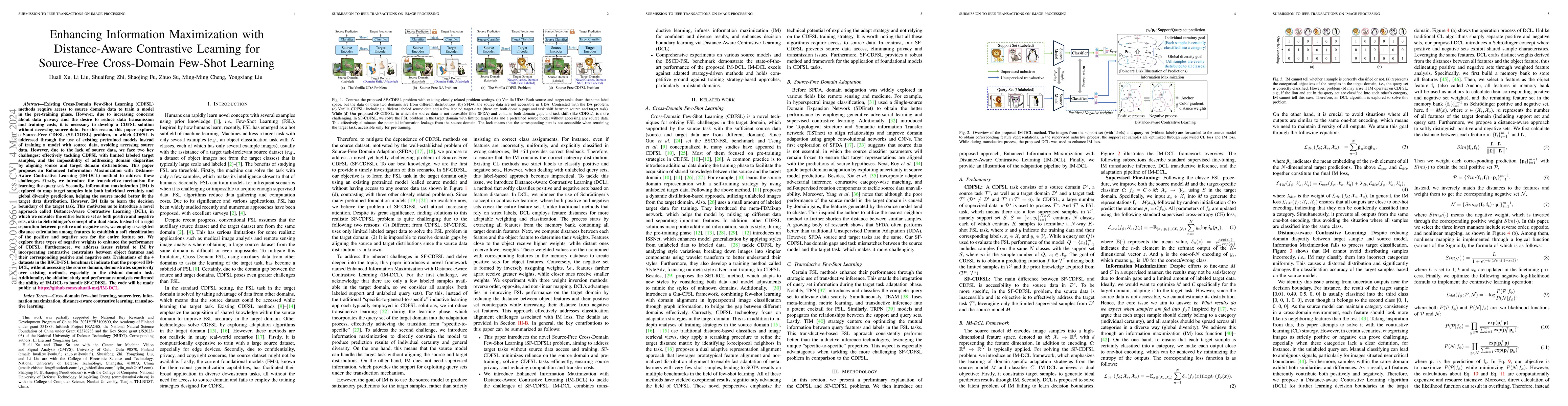 Thumbnail for Enhancing Information Maximization with Distance-Aware Contrastive
  Learning for Source-Free Cross-Domain Few-Shot Learning