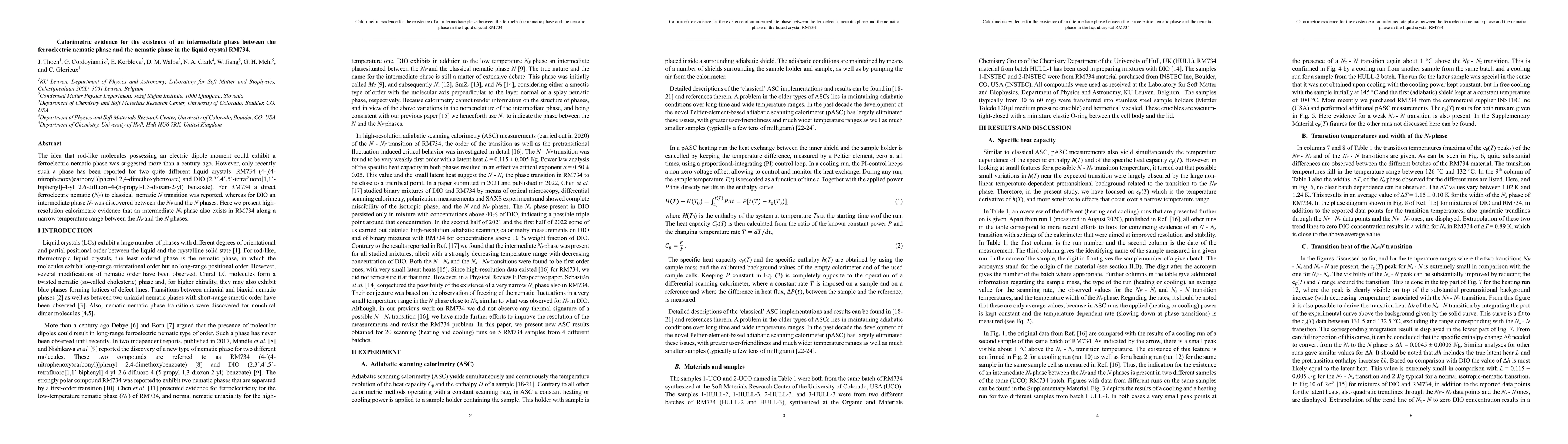 Thumbnail for Calorimetric evidence for the existence of an intermediate phase between
  the ferroelectric nematic phase and the nematic phase in the liquid crystal
  RM734